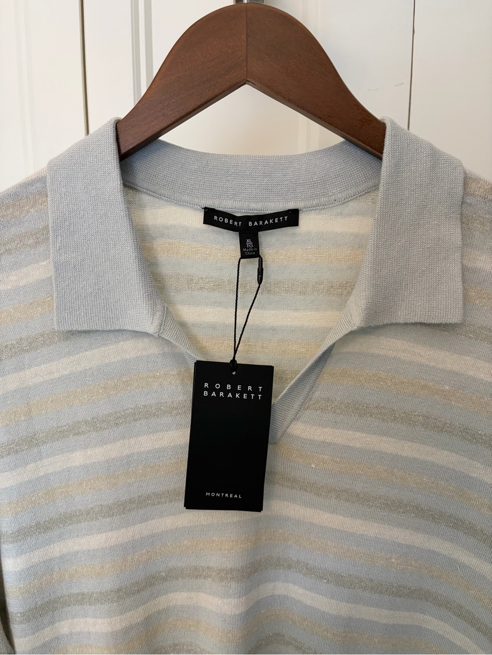 Robert Barakett Linen Blend Light Blue & Cream Striped Polo